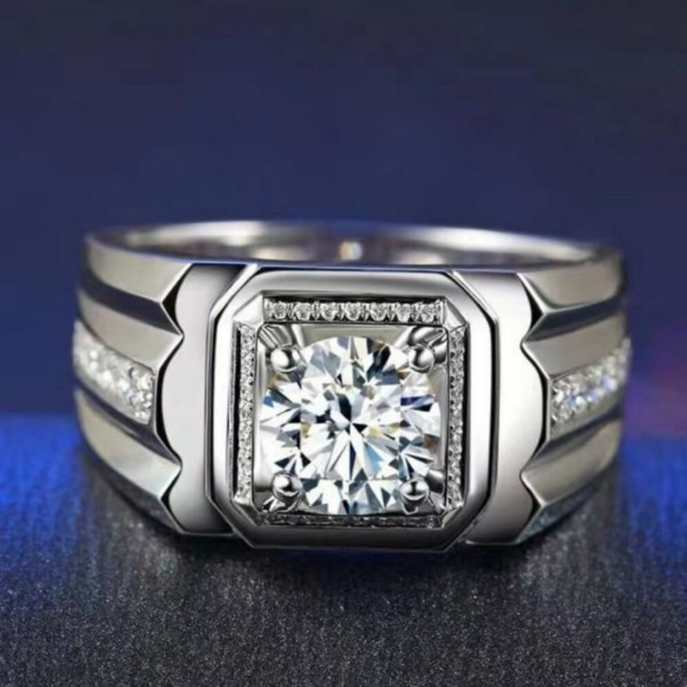 Silver Plated Moissanite Signet Ring